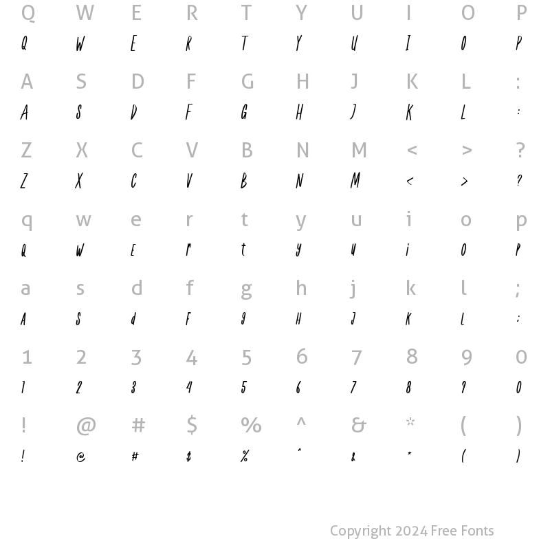 Character Map of Gulfys slanted Regular