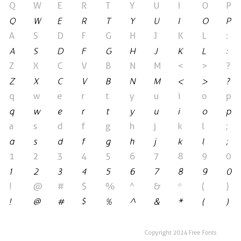 Character Map of Gumela Light Italic