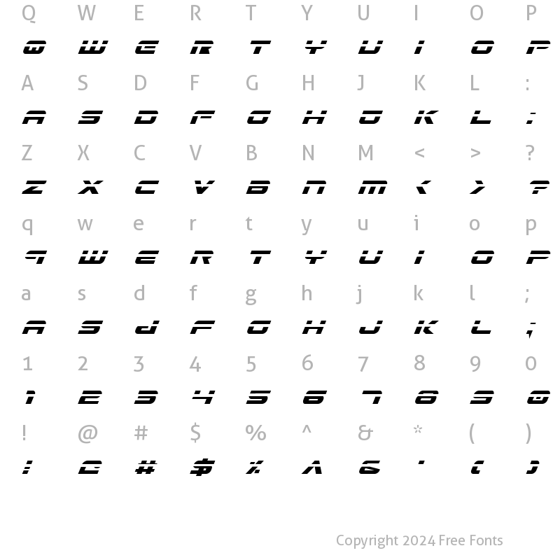 Character Map of Gunship Laser Italic Laser Italic