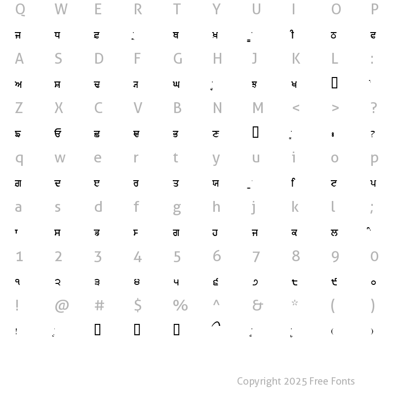 Character Map of Gurmukhi_IIGS Regular