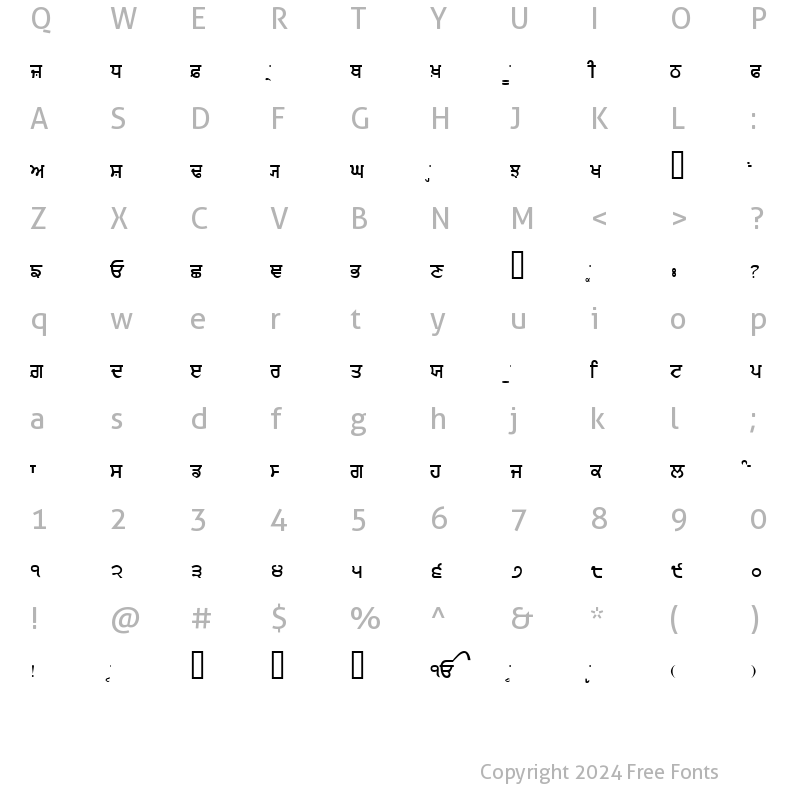 Character Map of GurmukhiIIGS Regular