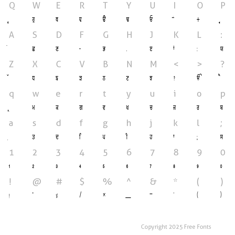 Character Map of GurmukhiLys 010 Condensed Normal