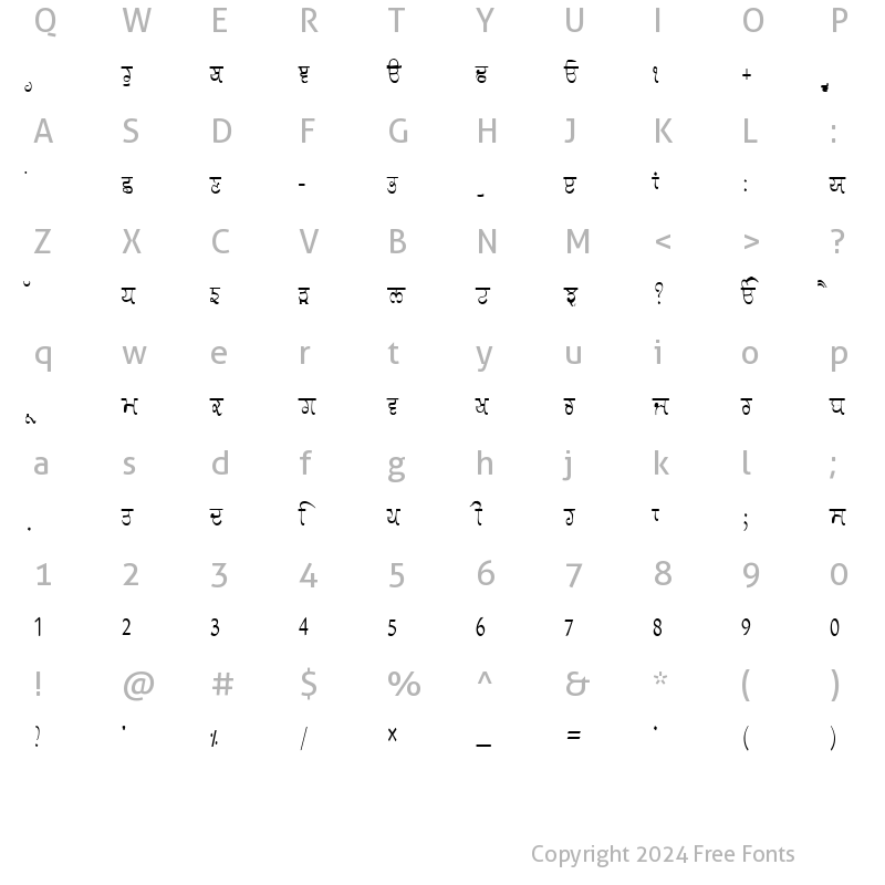 Character Map of GurmukhiLys 030 Condensed Normal