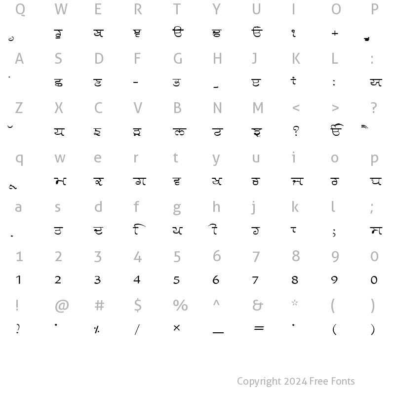 Character Map of GurmukhiLys 030 Wide Normal