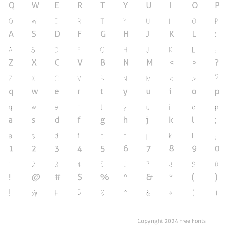 Character Map of Gurvetica 30 Condensed UltThn Thin