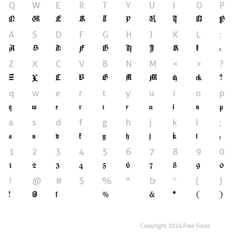 Character Map of Gutenberg Textura Regular