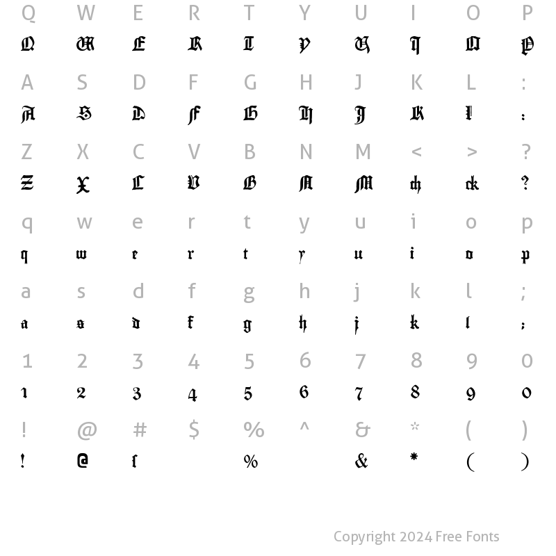 Character Map of GutenbergTextura Regular