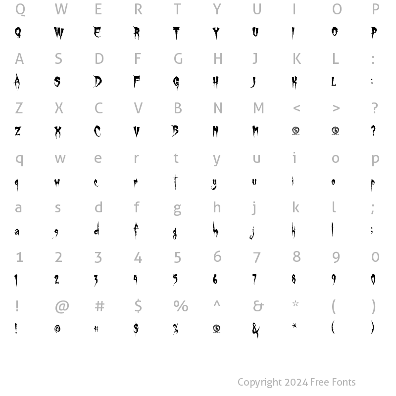 Character Map of Gypsy Curse Regular