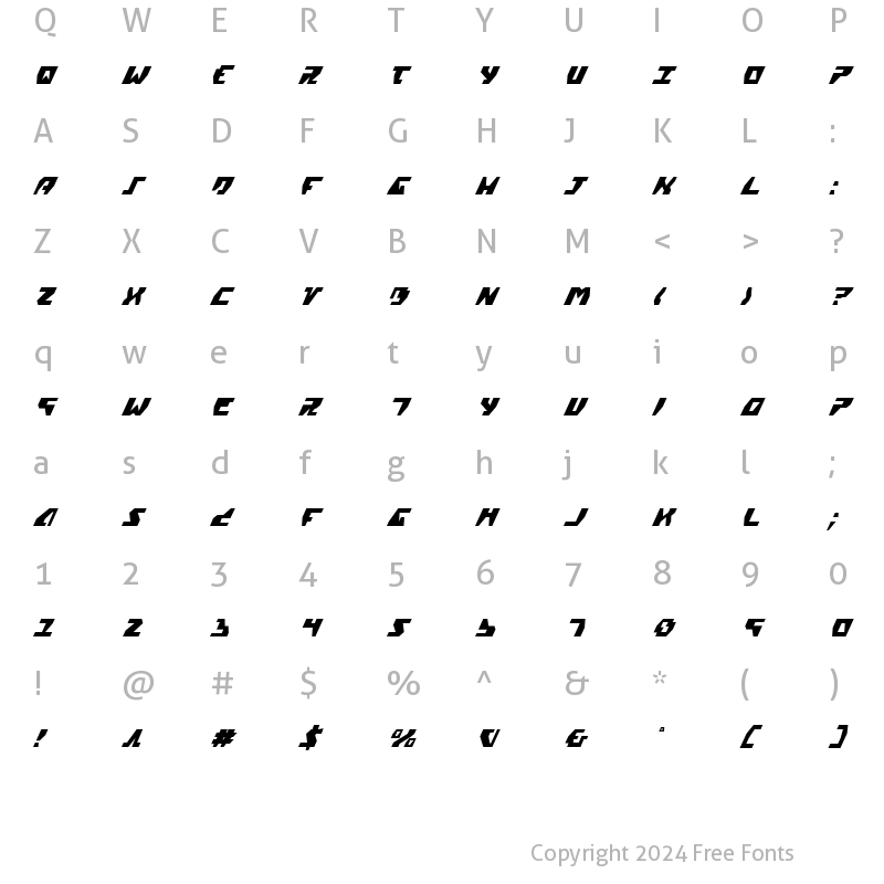 Character Map of Gyrfalcon Condensed Italic Condensed Italic