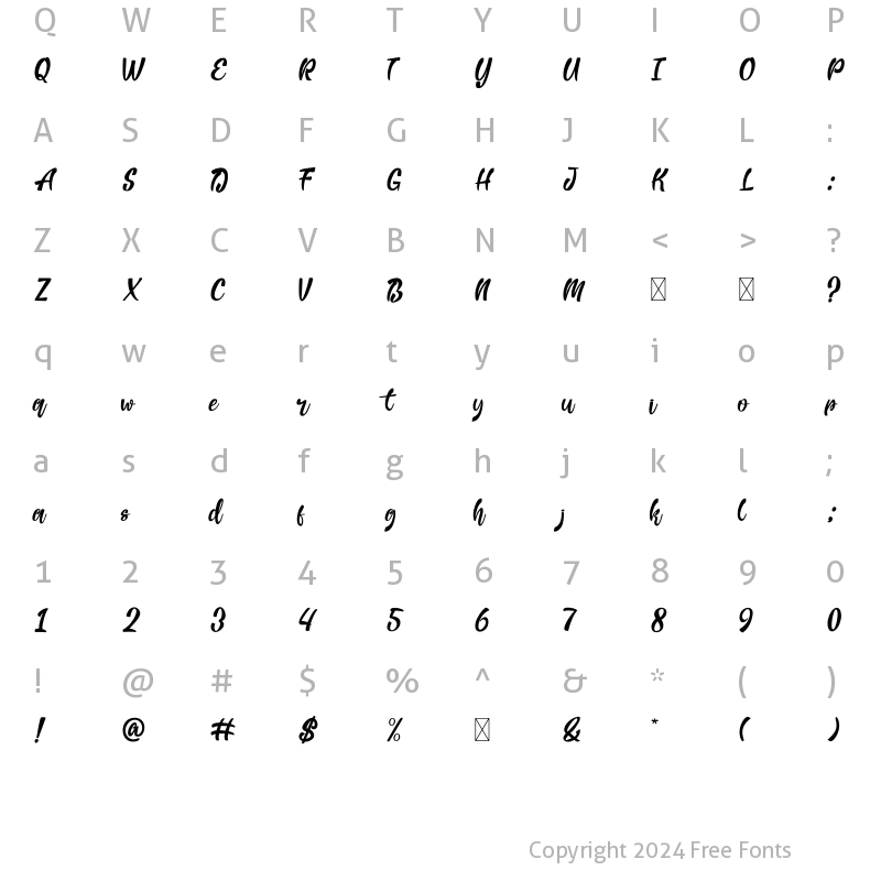 Character Map of Habits Monuga Regular