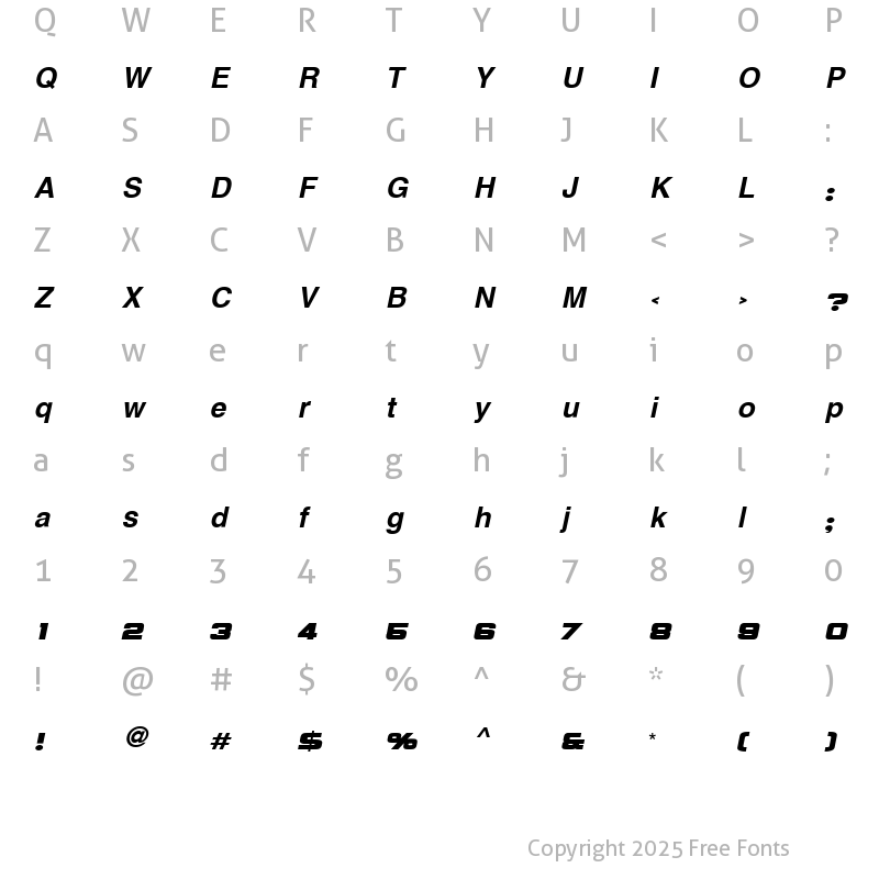 Character Map of Hacen Extender X-Slant Regular