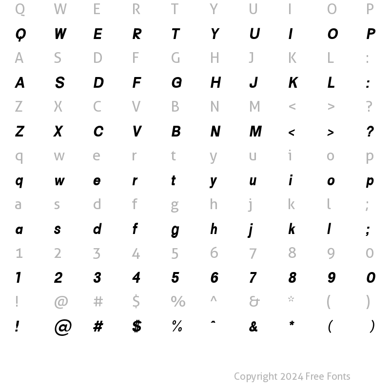 Character Map of Hacim ExtraBold Italic