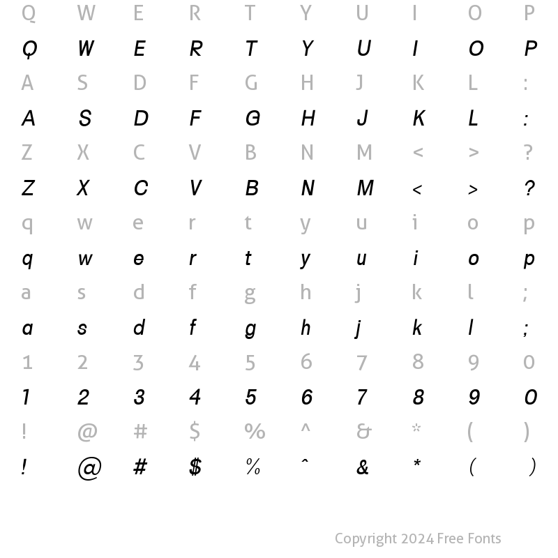 Character Map of Hacim Italic