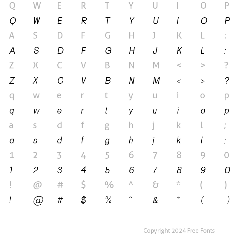 Character Map of Hacim Medium Italic