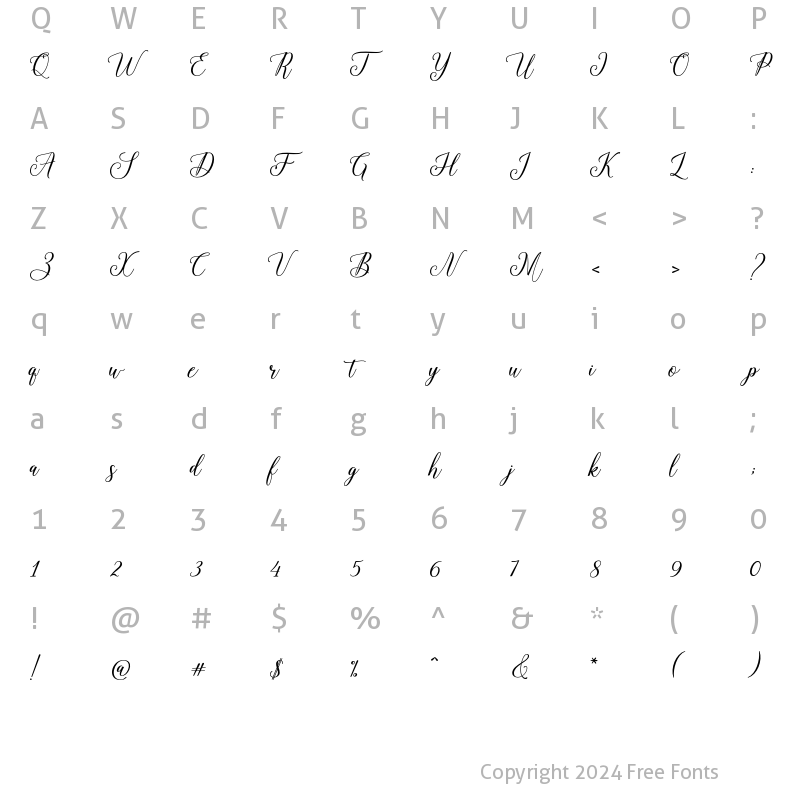 Character Map of Hadhelia Script Regular