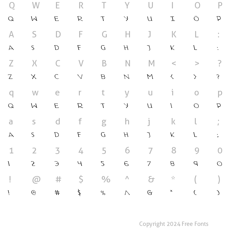 Character Map of Hadriatic Leftalic Italic