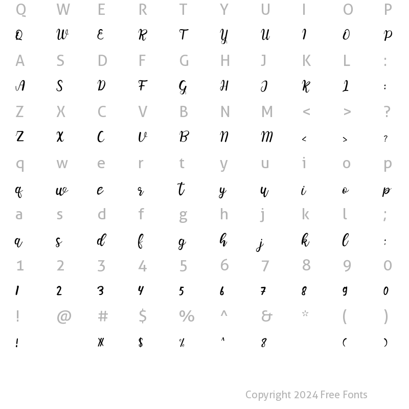 Character Map of hailyna Regular