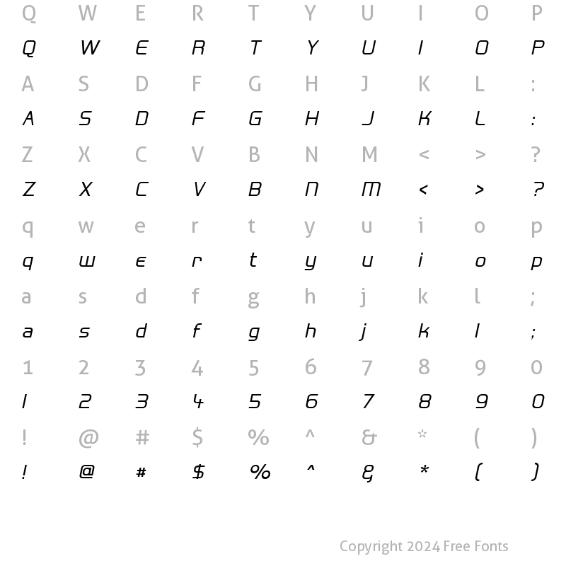 Character Map of Hall Fetica Italic Regular