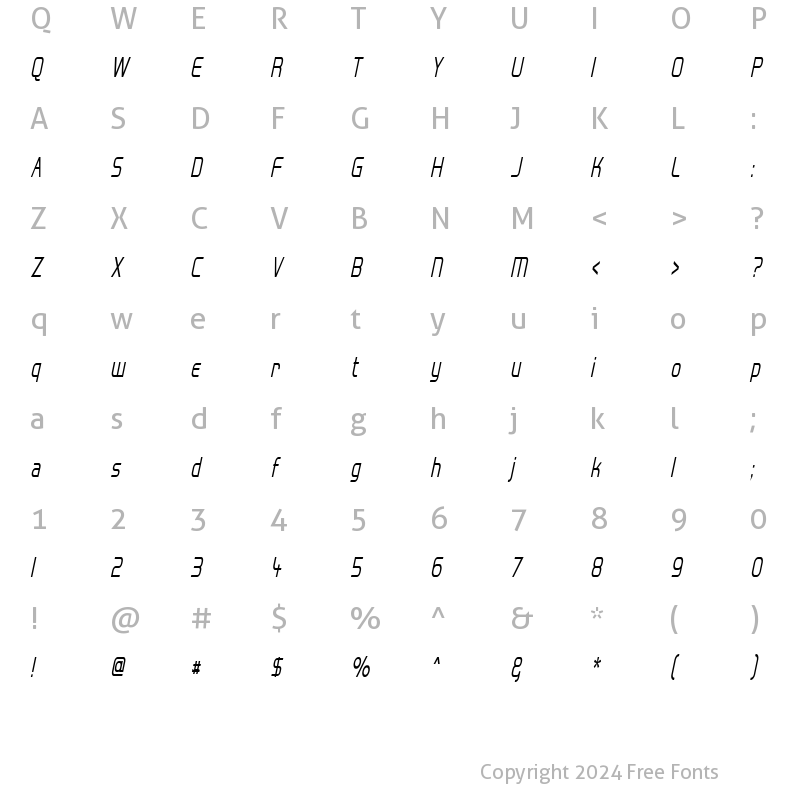 Character Map of Hall Fetica Narrow Italic Regular