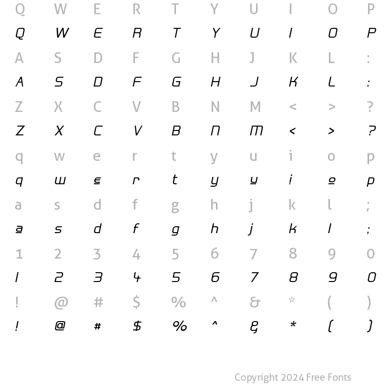 Character Map of Hall Fetica Upper Italic Regular