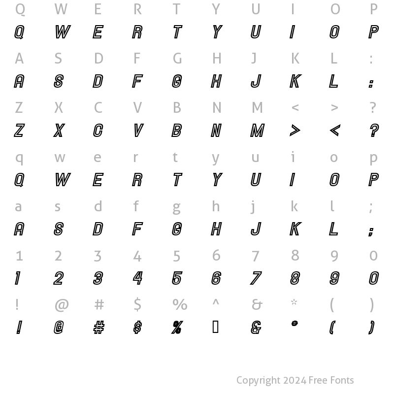 Character Map of Hallandale Inline Italic JL Regular