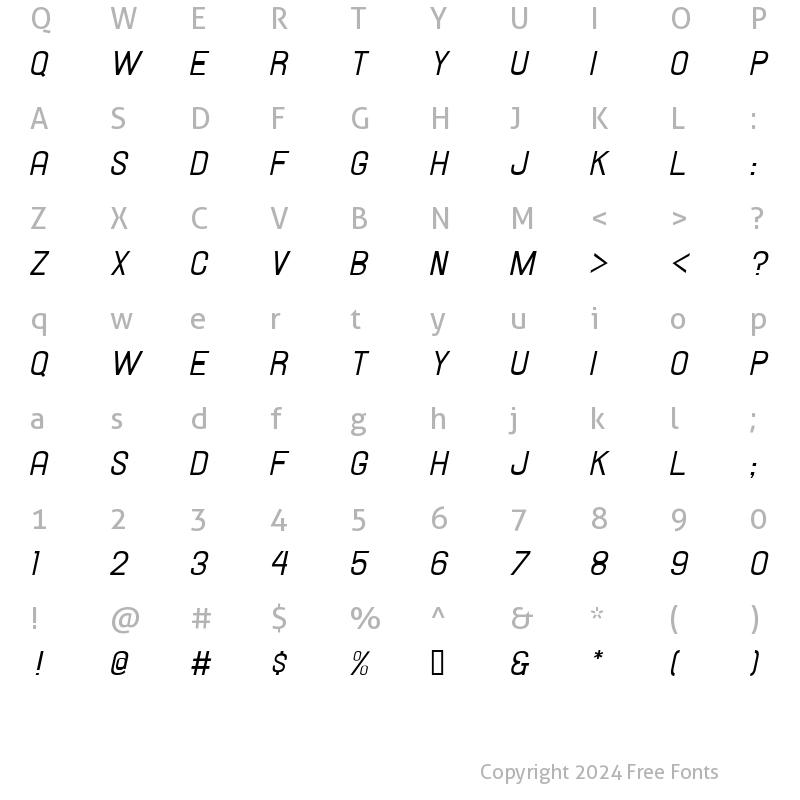 Character Map of Hallandale Italic JL Regular