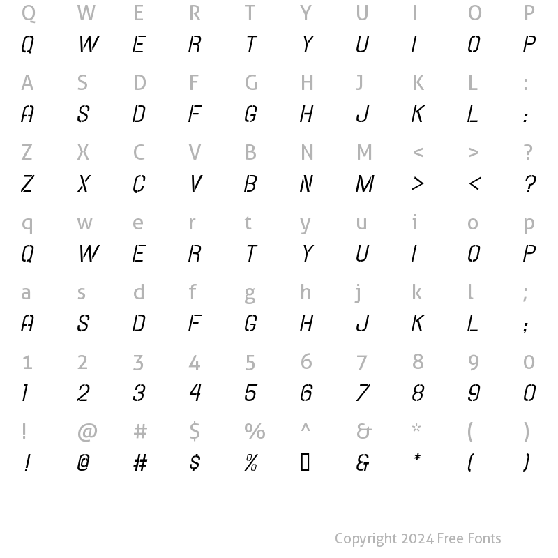 Character Map of Hallandale Stencil Italic JL Regular