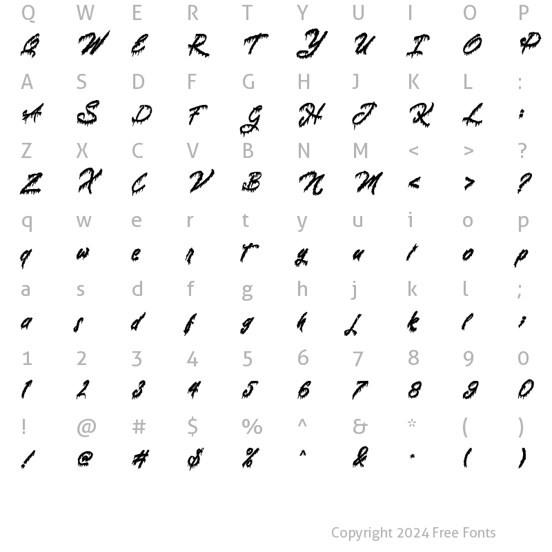 Character Map of Halloween Story Italic