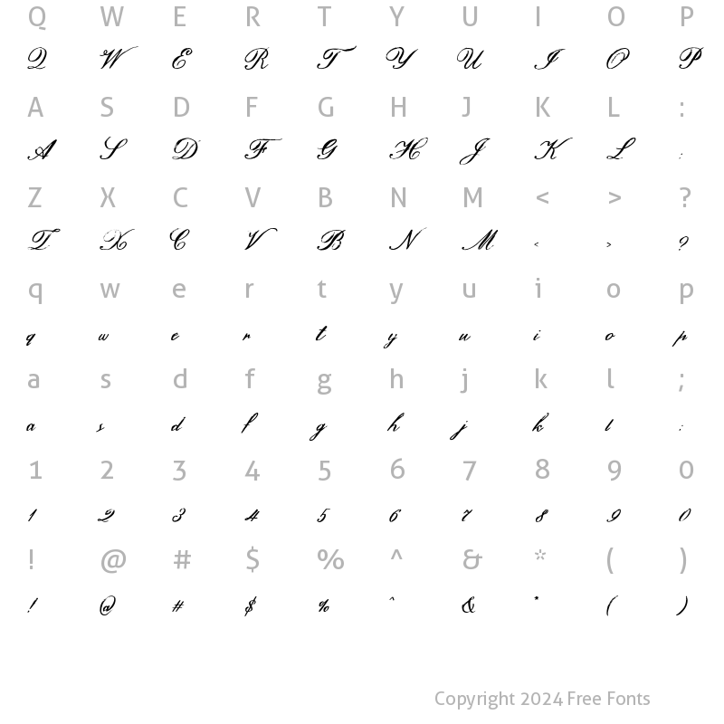 Character Map of Hamilton Script Painted Regular