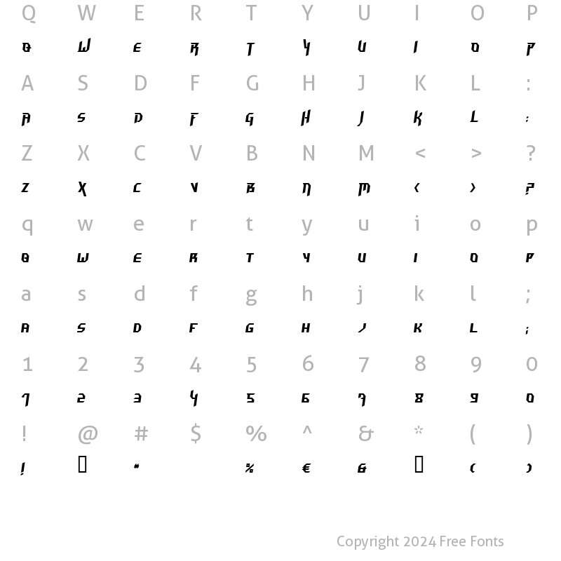 Character Map of Hammerhead Italic