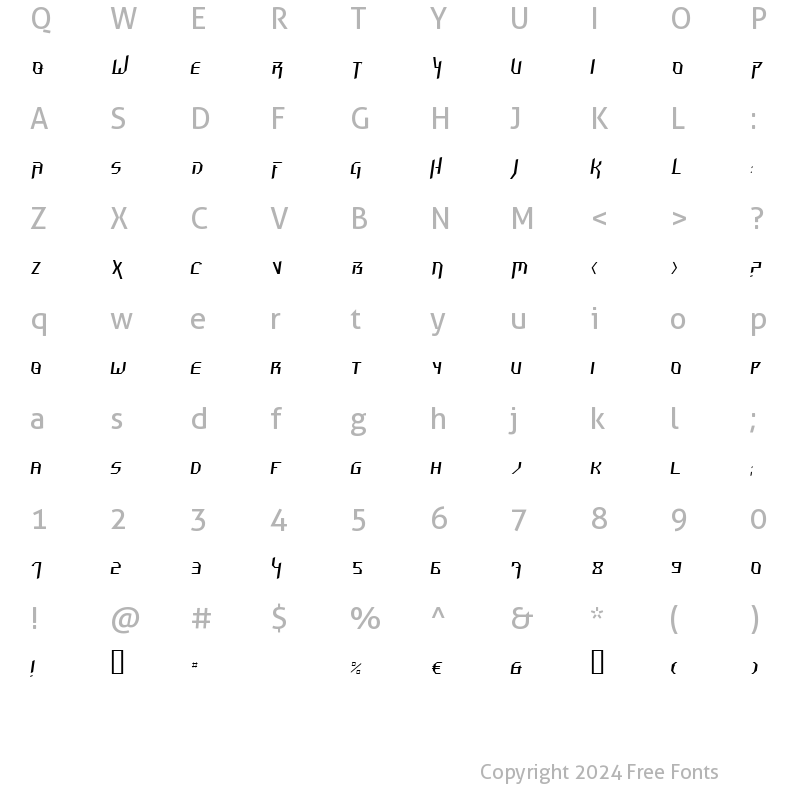 Character Map of Hammerhead  Thin Italic