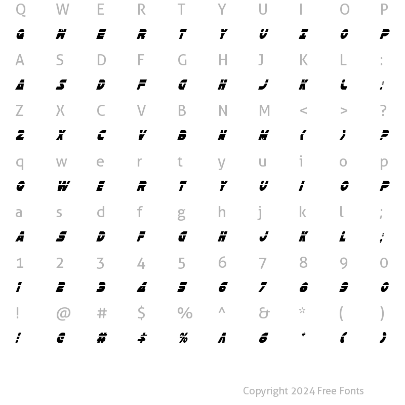 Character Map of Han Solo Cond Laser Italic Cond Laser Italic