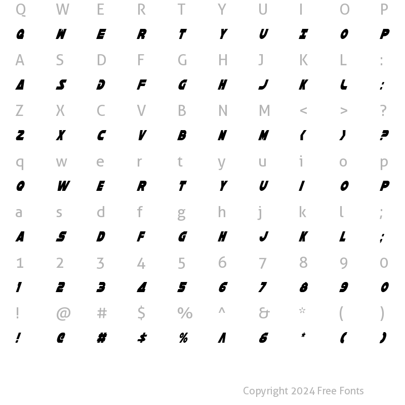 Character Map of Han Solo Condensed Italic Condensed Italic