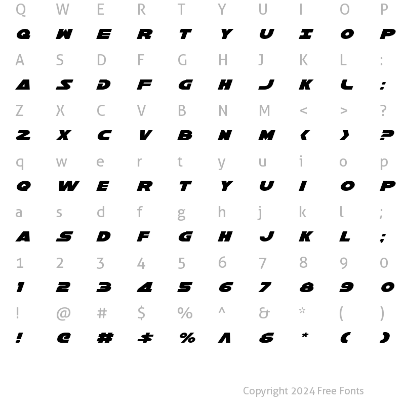 Character Map of Han Solo Expanded Italic Expanded Italic