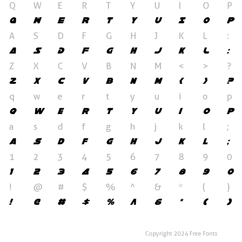 Character Map of Han Solo Italic Italic