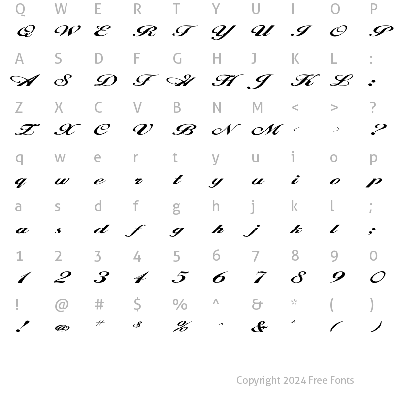 Character Map of Hancock Ex Regular