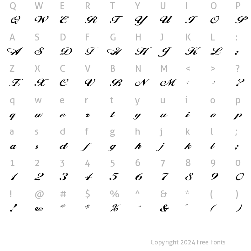 Character Map of Hancock Wd Regular