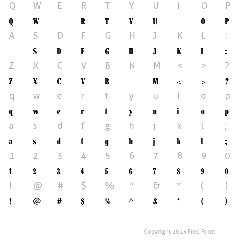 Character Map of HancockBoldCondensed Regular