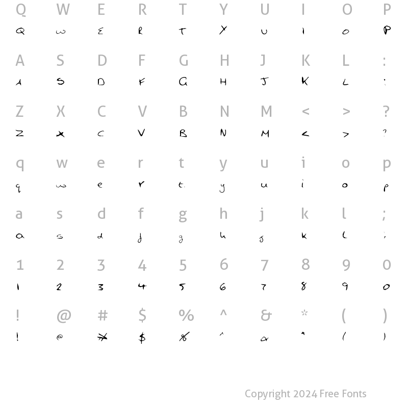 Character Map of Hand Writing Regular