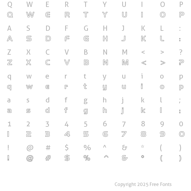 Character Map of Handel Gothic Hollow Regular