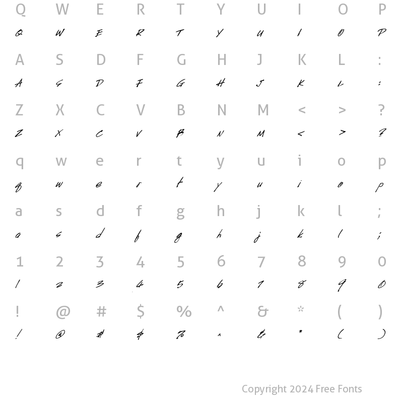 Character Map of HandScript Bold Italic