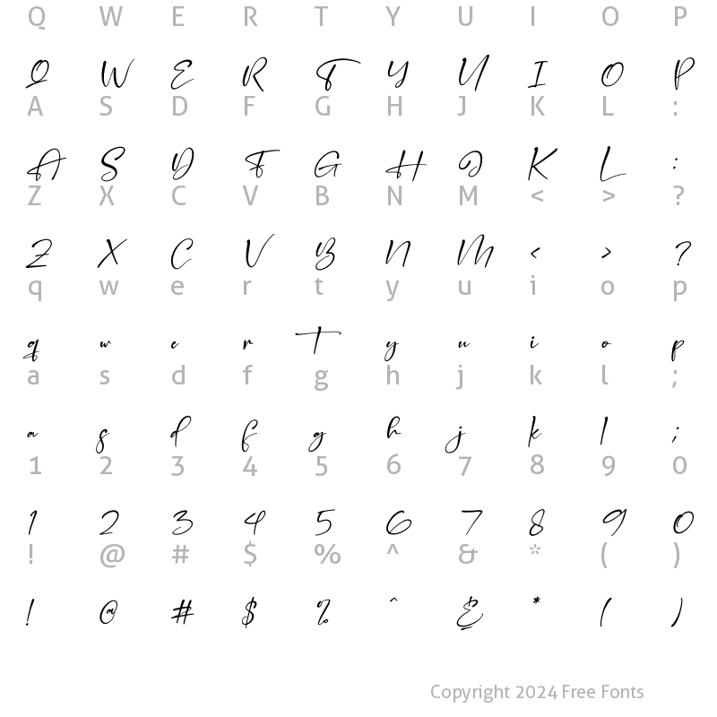 Character Map of Handscript Signature Italic