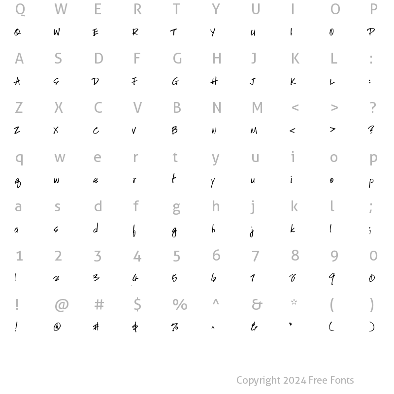 Character Map of HandScriptLefty Bold Italic