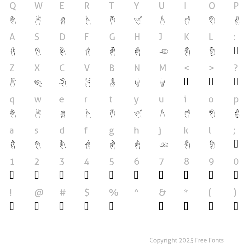 Character Map of HandSign Regular