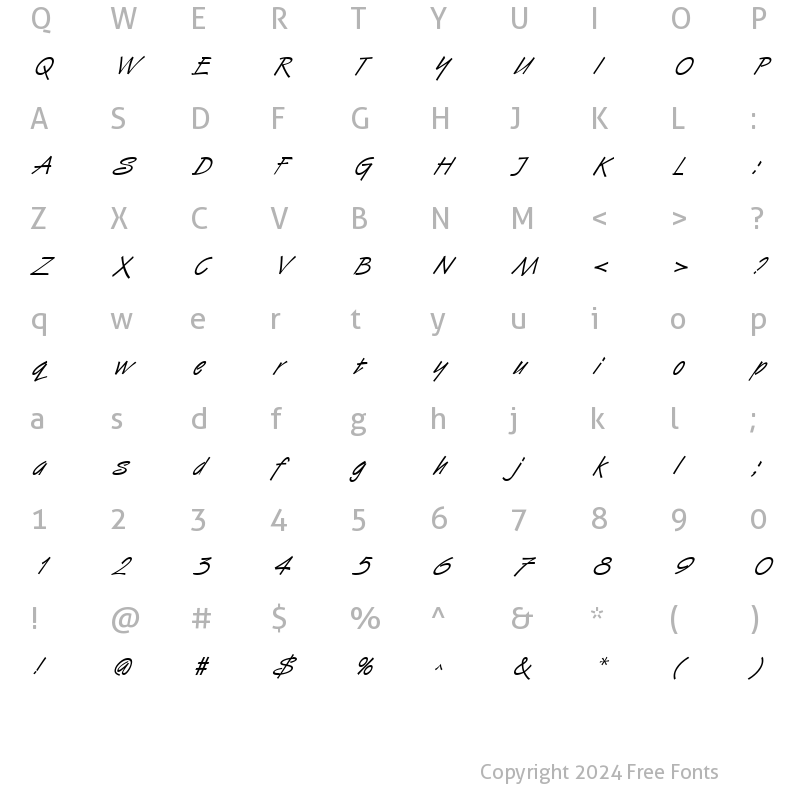 Character Map of HandStroke Italic