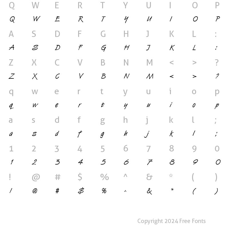 Character Map of HandStroke Regular