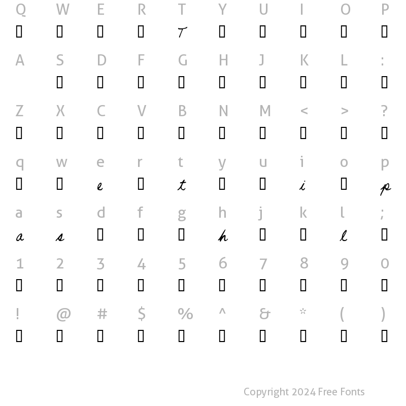 Character Map of Handwriting Script Regular