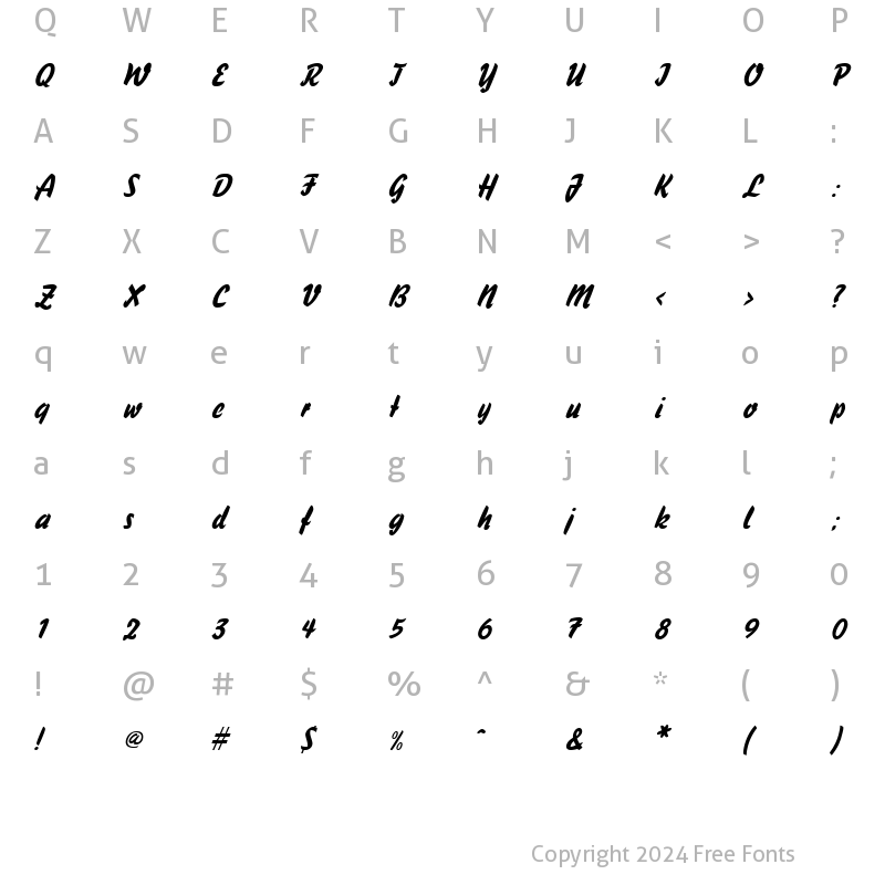 Character Map of Handybrush Italic