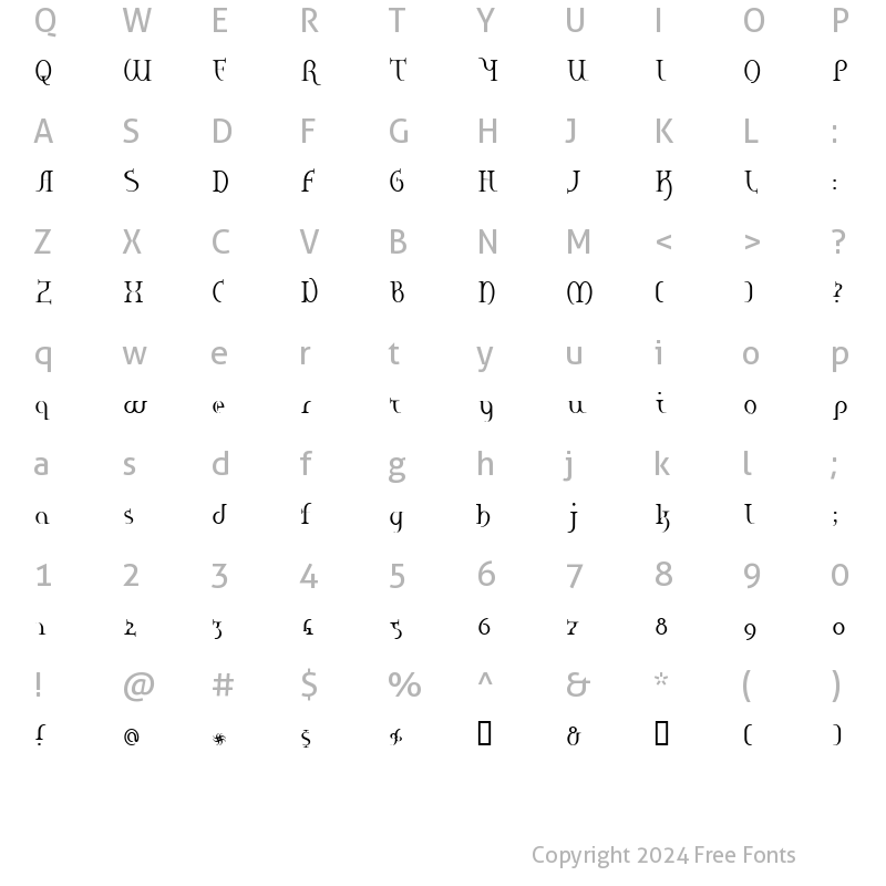 Character Map of hane Regular E.