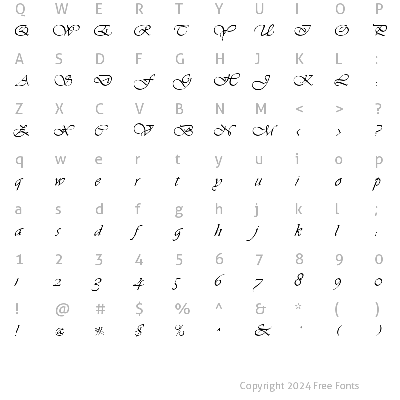 Character Map of Hanford Script Regular